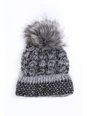 Braided winter hat with a pompom, graphite C47 - Online store - Boutique